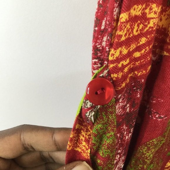 Bahama Beach Maxi Dress Women Medium Red Button-Down Floral Sleeveless Waist Tie - Picture 5 of 10